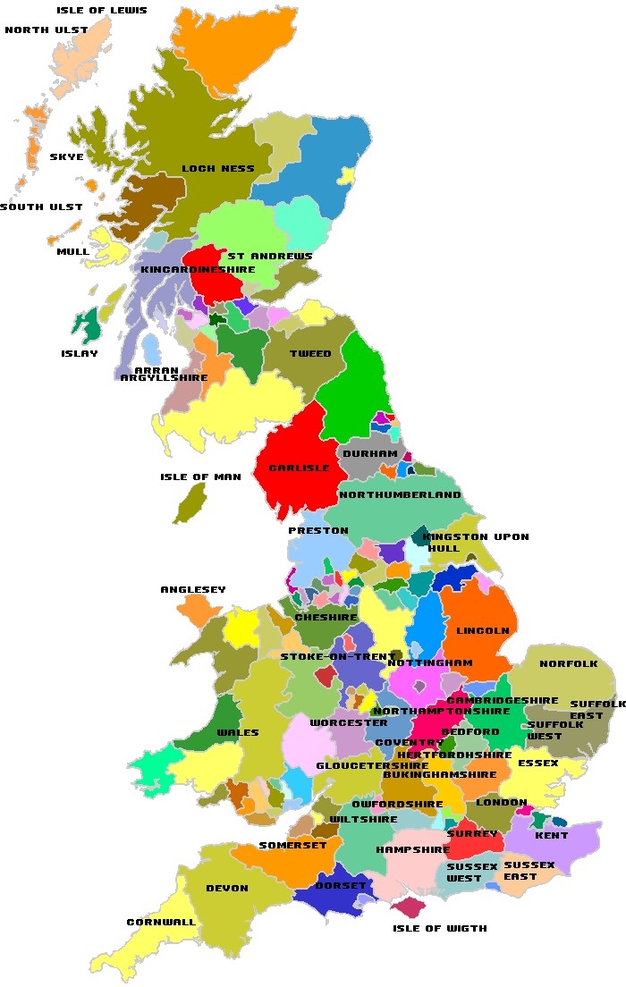 mapa de provincias de Reino Unido
